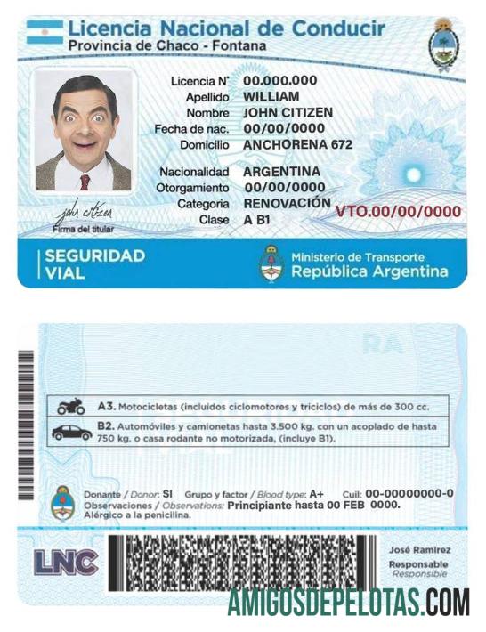 Carteira de motorista argentina modelo